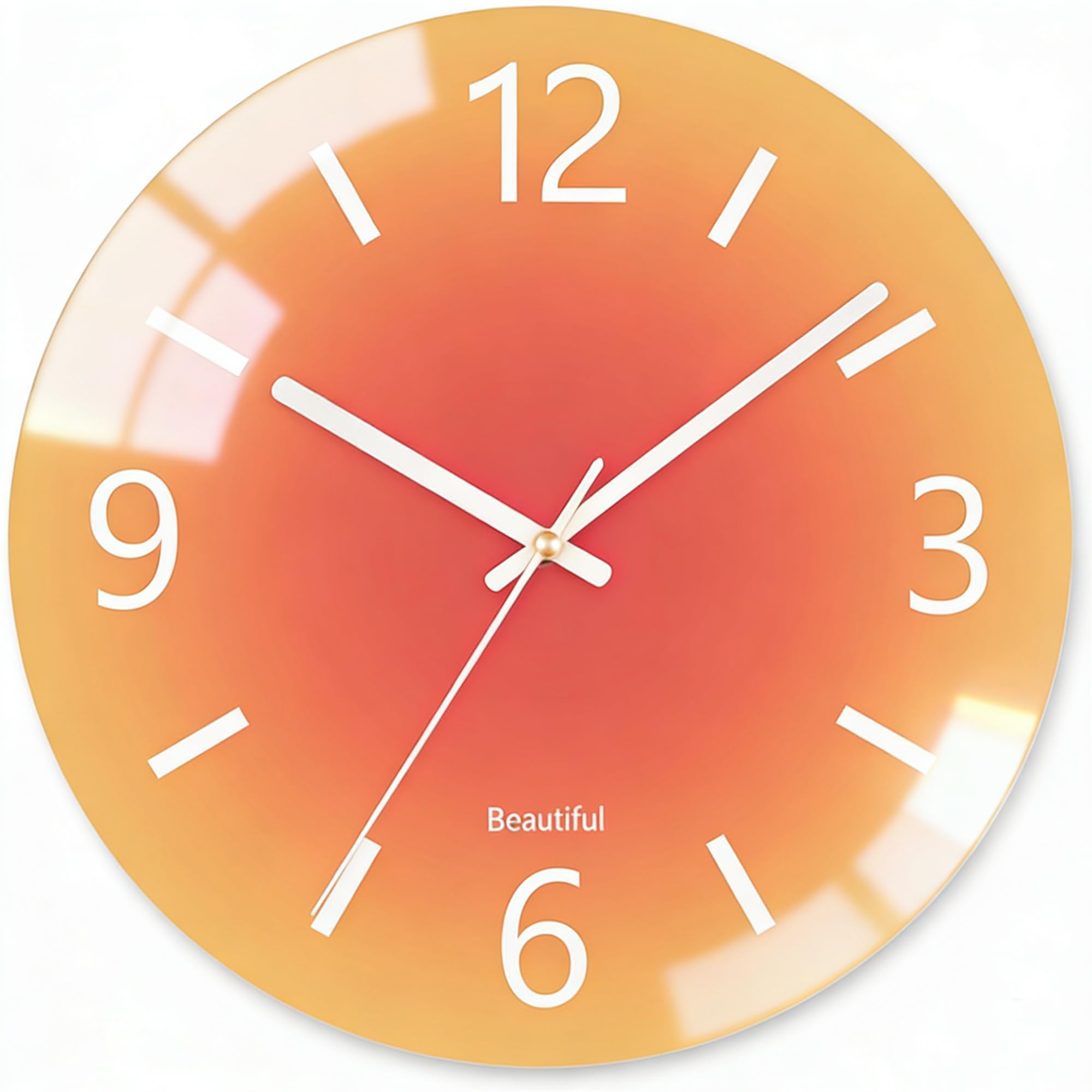 Grande horloge murale moderne en verre trempé, 35,6 cm, horloge décorative pour cuisine, bureau, salle de bain, salon, horloge ronde analogique à piles de style simple, orange