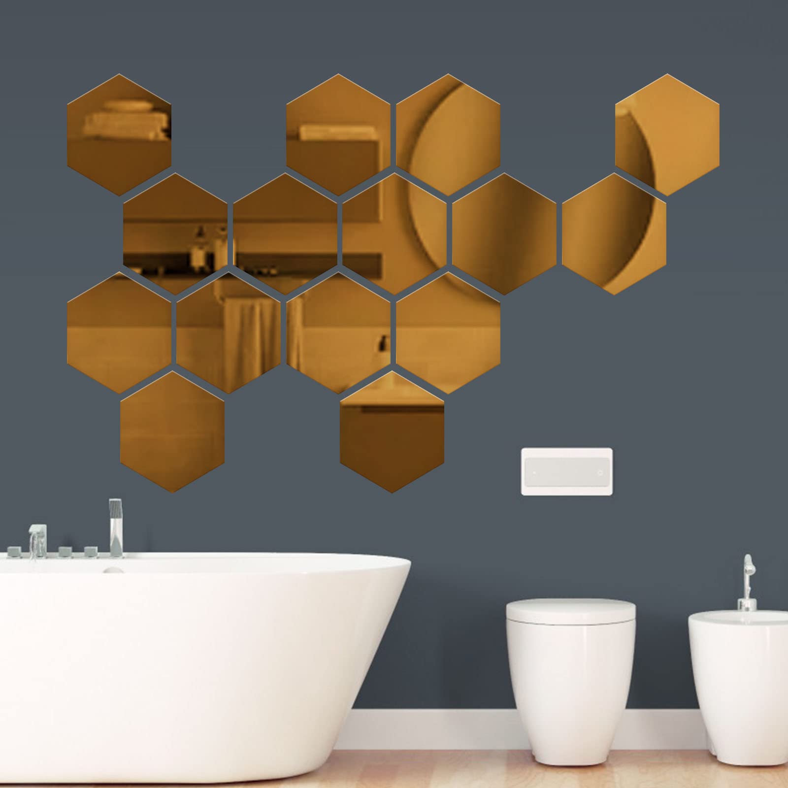 iCAGY Stick Hexagon Mirror Tiles for Living Room Decor Aesthetic, Cute