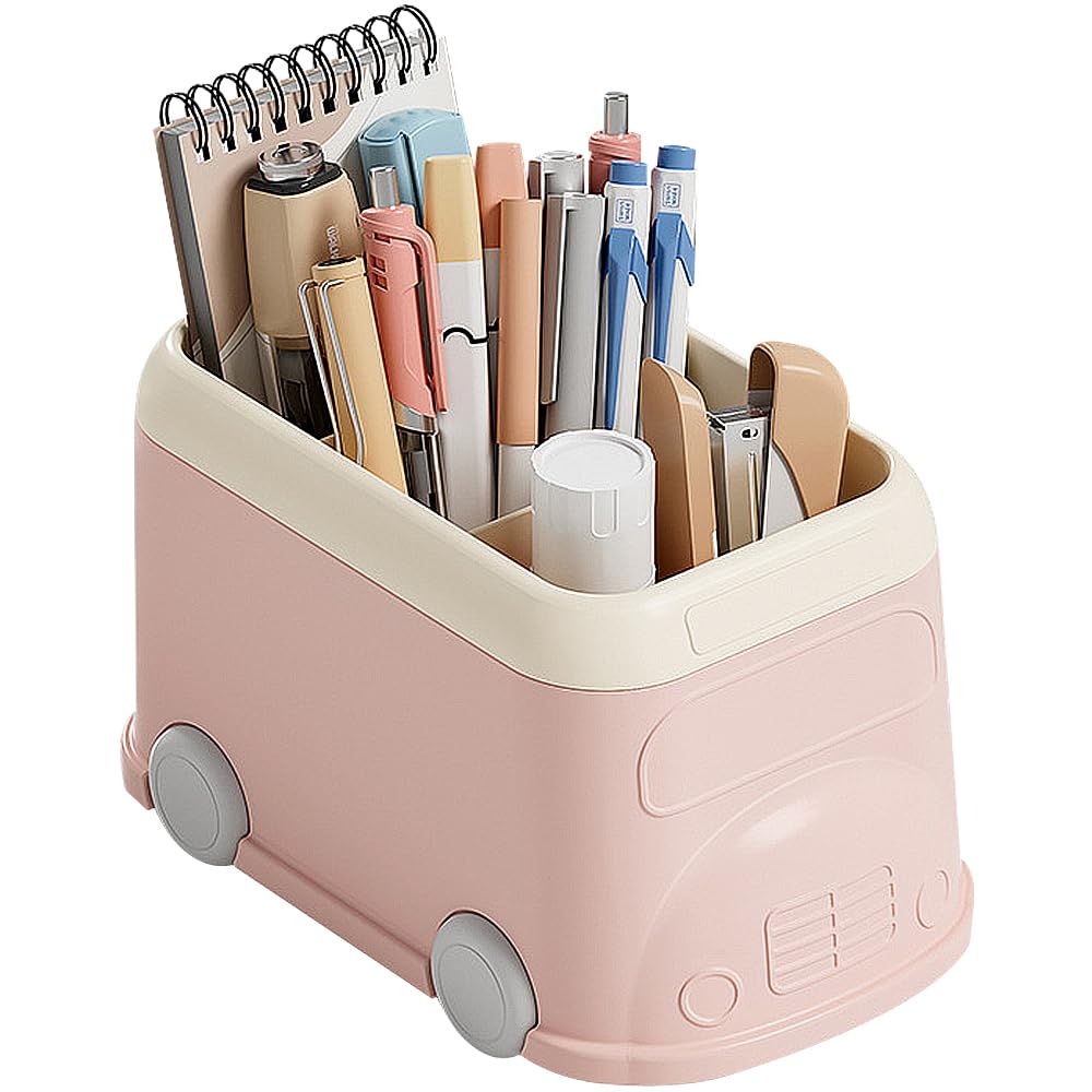 LETURE Pen Pencil Holder for Desk 3 Slots, Cute Car Gifts Desk Organizer Marker Makeup Brush Holders Workspace Organizers Office Decor Accessories (