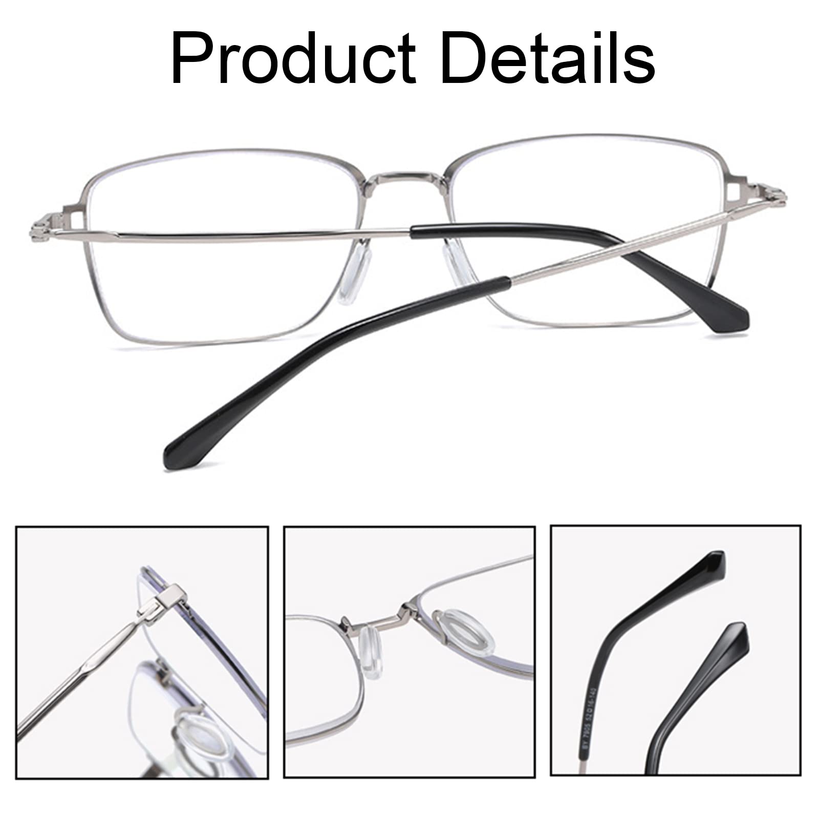 Gafas de Lectura para Hombres Gafas cuadradas de Metal con Montura Completa Anti-Blue Light Gafas para Ancianos Ligeras y cómodas Gafas antideslumbrantes,Silver-+3.00
