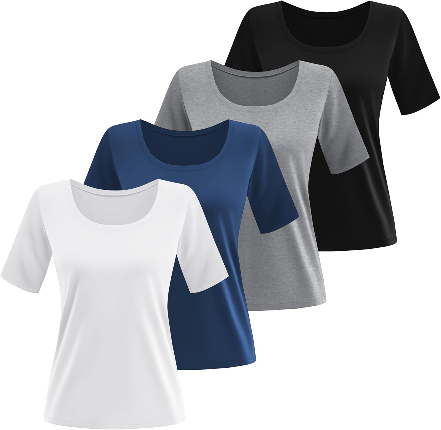 Neer 4 Pack Women’s Half Sleeve T-Shirts Elbow Length Tops Women Scoop Neck Loose Basic Tee Summer Casual Blouses - Image 3