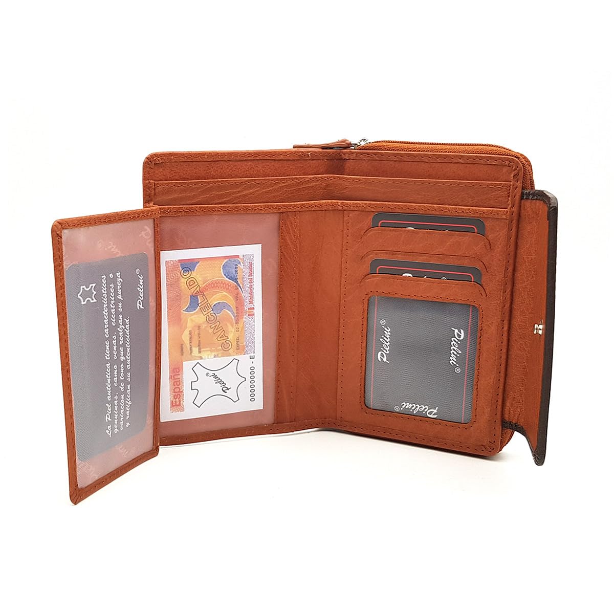Pielini - Cartera de Piel para Mujer con Billetera y Monedero. Monedero de Gran Capacidad Modelo 3052 (Cuero)