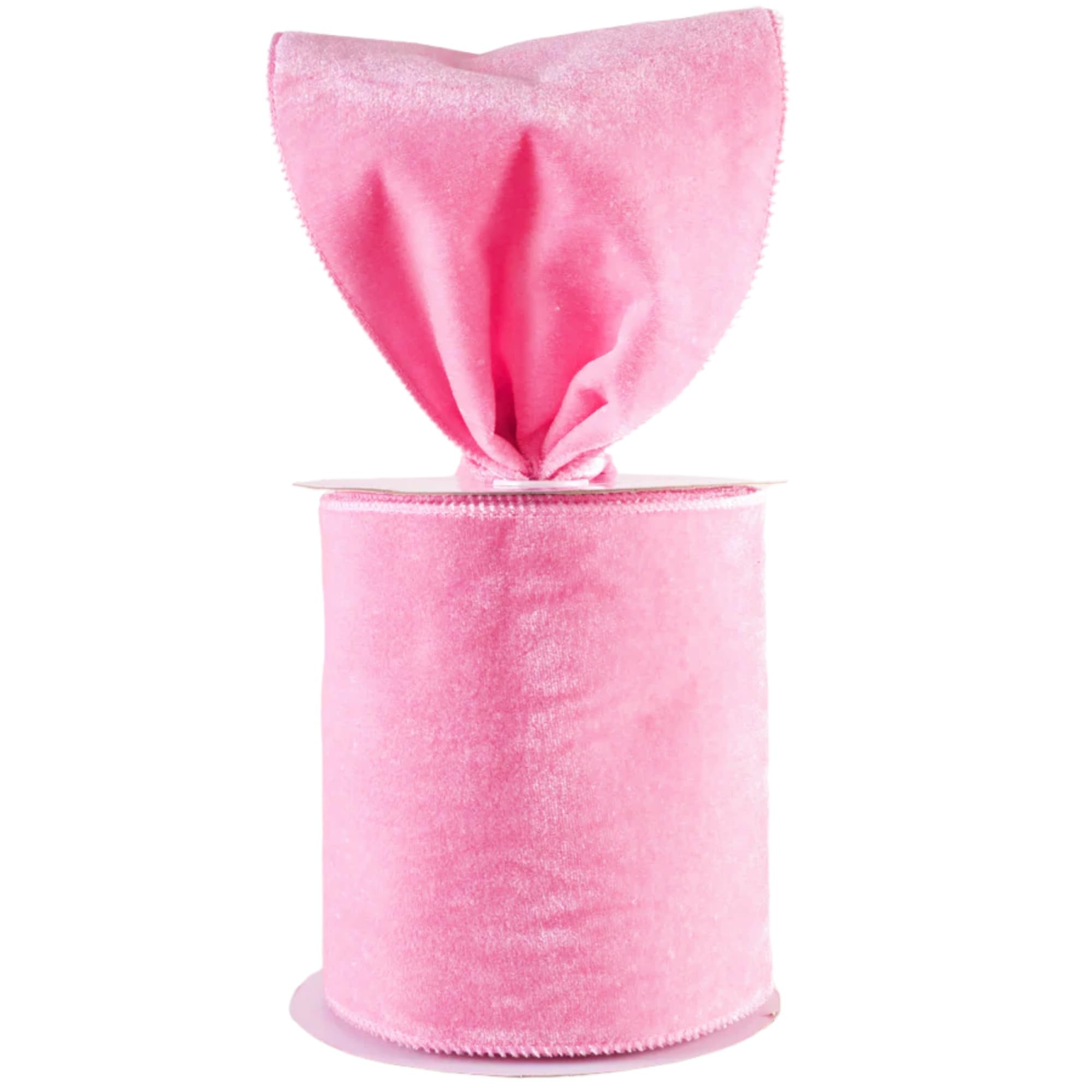 Meseey Velvet Wired Edge Ribbon, 4 Inch Width, Christmas Gift Wrapping Ribbon, Waterproof for Wreath DIY Crafts (Pink, 20 Yards)