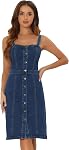 Allegra K Button Down Denim Dress for Women's Sleeveless Sweetheart Neck Jeans Dresses