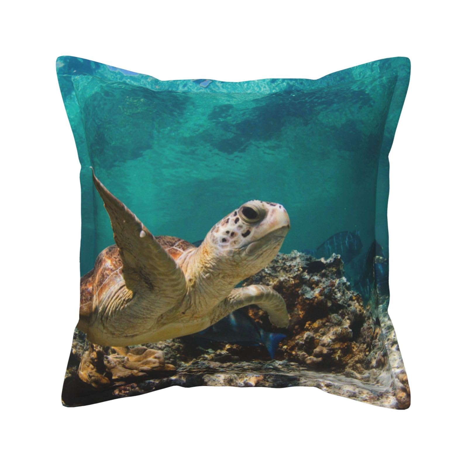 Housse de coussin tortue de mer en cuir 45x45 cm imperméable pour canapé de jardin rustique
