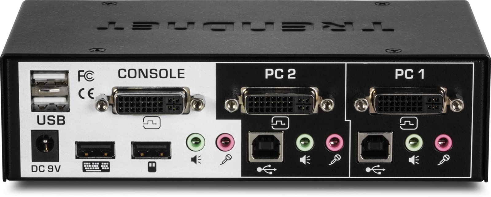 TRENDnet, TK-222DVK, Conmutador KVM DVI de 2 puertos con audio, gestión de dos PC, teclas de acceso rápido, USB 2.0, carcasa de metal