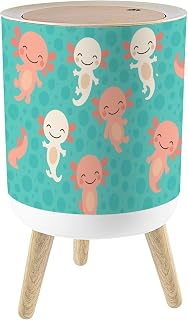 Bathroom Trash Can with Lid Kawaii Axolotl Seamless Baby Amphibian Cute 1.8 Gal/7L Round Plastic Waste Baskets Dog Proof Trash Can Garbage Bin Kitchen with Removable Legs