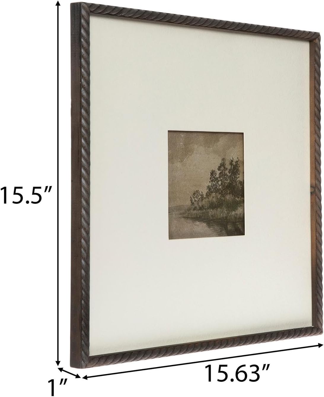 Hobby Lobby Moody Framed Landscape Wall Art, Brown Twisted Frame, White Mat, 15.5" x 15.63", Glass & Wood