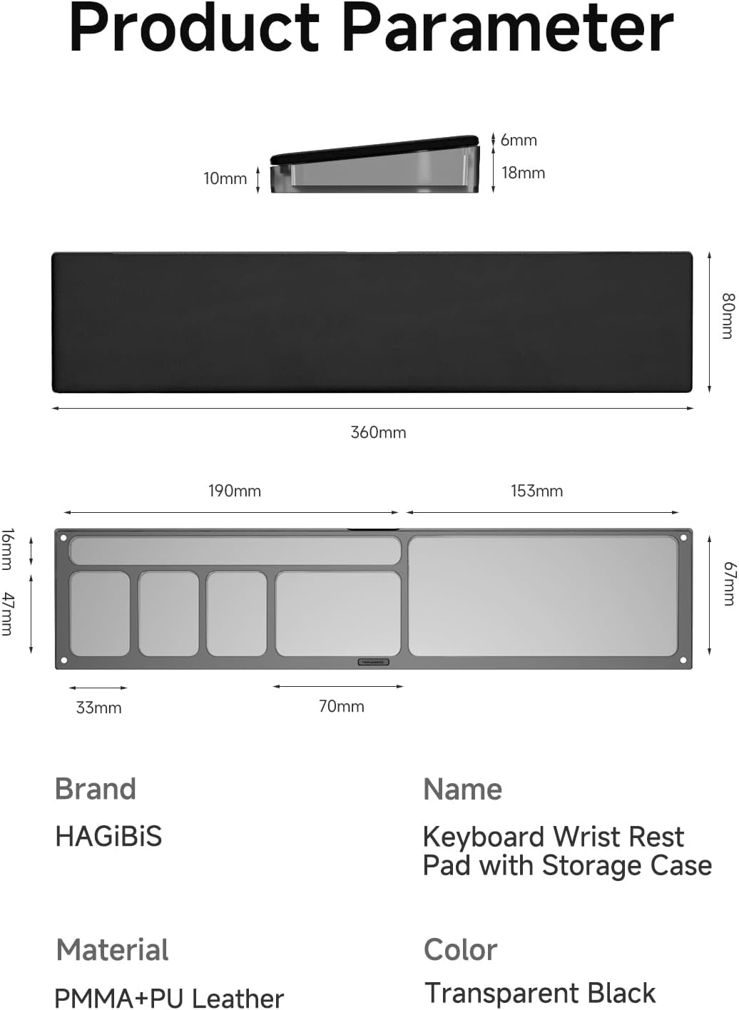 Hagibis Keyboard Wrist Rest Pad with Partition Storage Case, Magnetic Top Cover Ergonomic Soft Memory Foam, Anti-Slip Rubber Base for Computer Keyboard, Laptop, Office, Home (Black Magnetic)