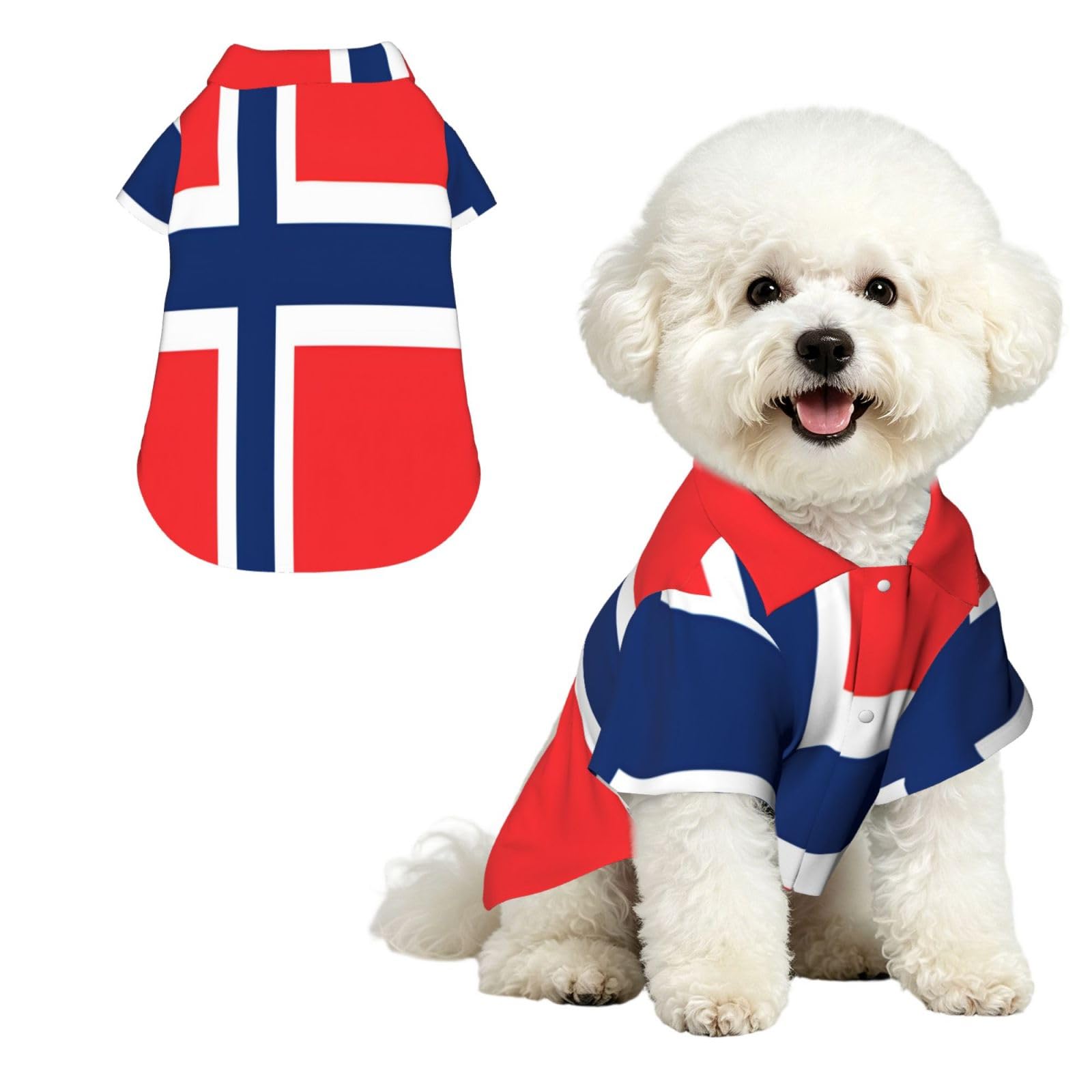 Dog Hawaiian Shirt Summer - Cute Tropical Pet Clothes For Small Dogs Cats - Lightweight Beach Outfit Norwegian Flag