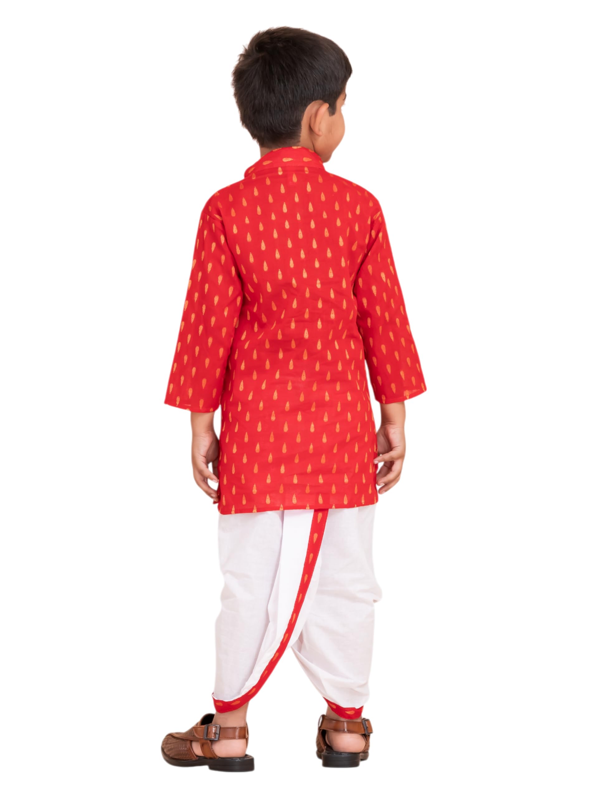 PEKABU Boys Dhoti Kurta Set for Kids - Cotton Kurta and Elastic Waist Dhoti Set - Traditional Dress for Kids (Red, 5-6 Years) - Image 5 thumbnail