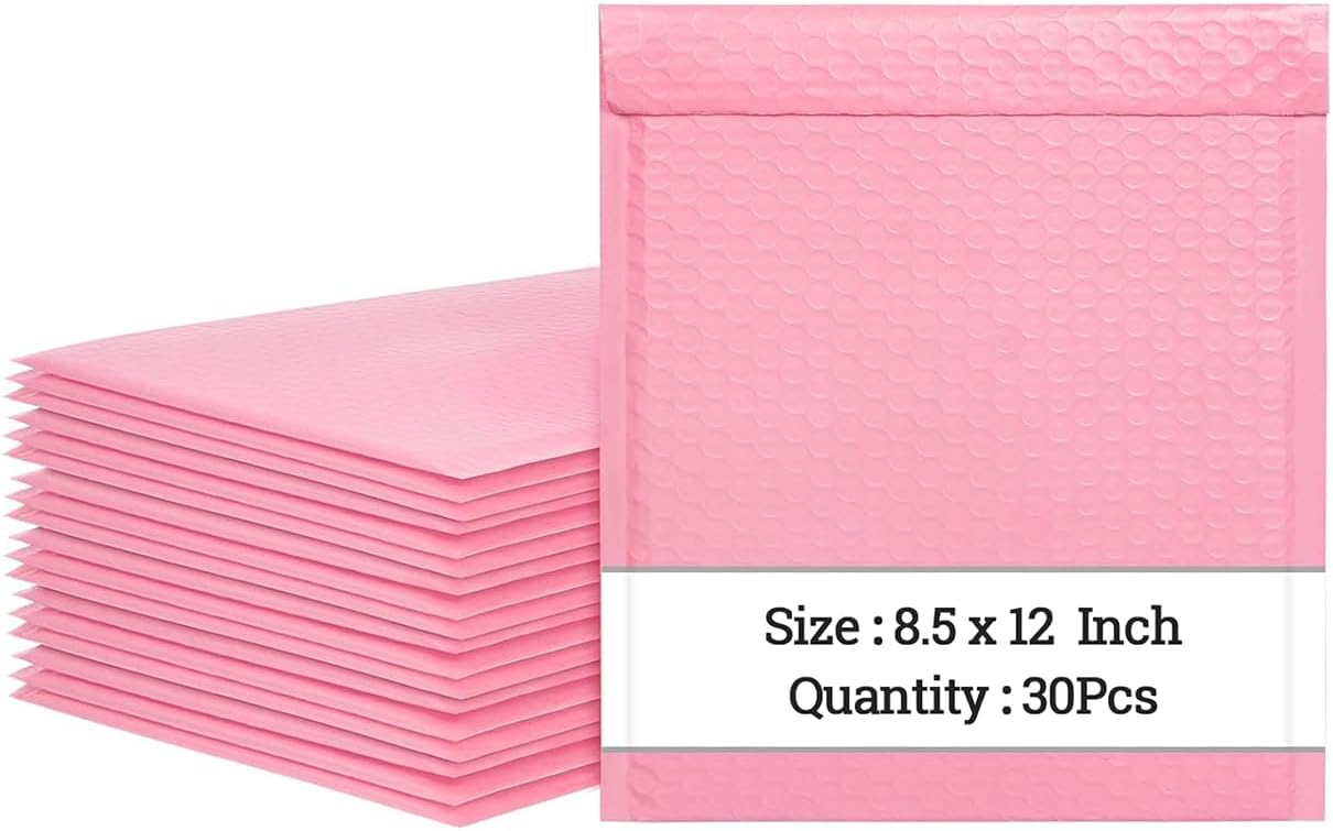 8.5 x 12 Inch Pink Bubble Mailers 30 Pack, Self-Seal Poly Padded Envelope, Waterproof Shipping Bags for Small Business