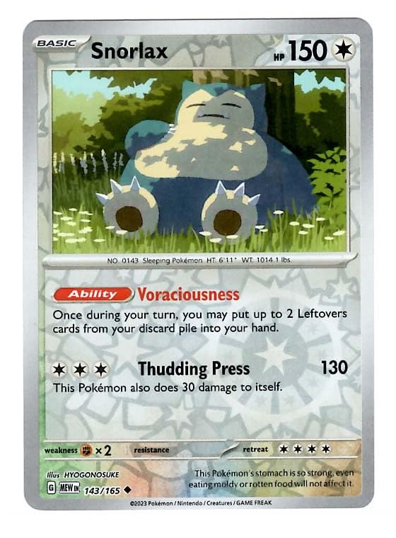 Amazon.com: Pokemon - Snorlax 143/165 - Pokemon 151 - Reverse Foil