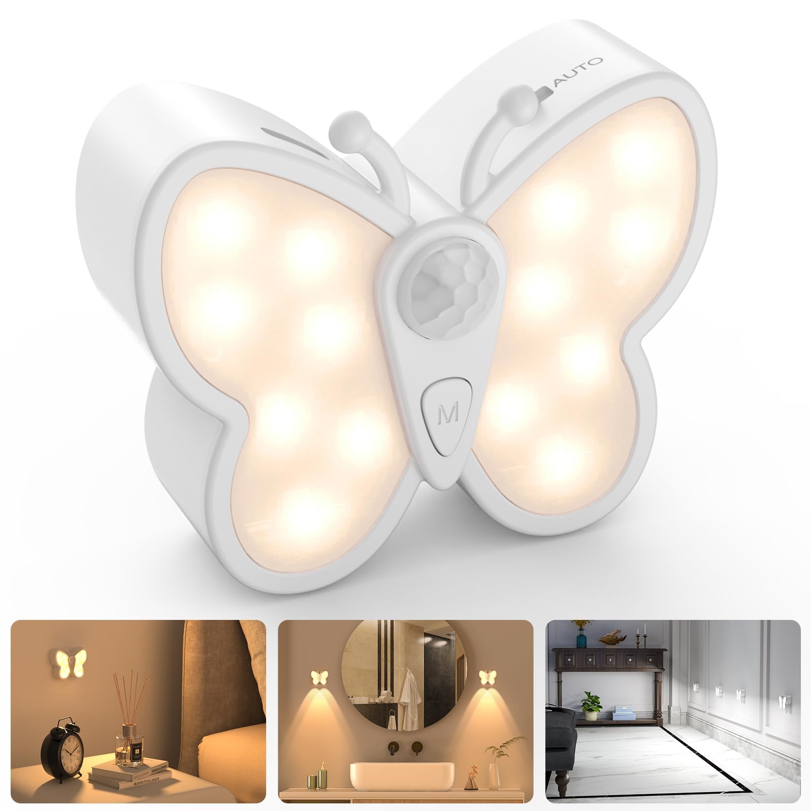 NALACALBright Dimmable Butterfly LED Night Light, Smart Motion Sensor Night Light Lamp with Spotlight and 2 Color Temperature, Magnetic Rechargeable Nightlight for Kid Room, Bedroom, Hallway