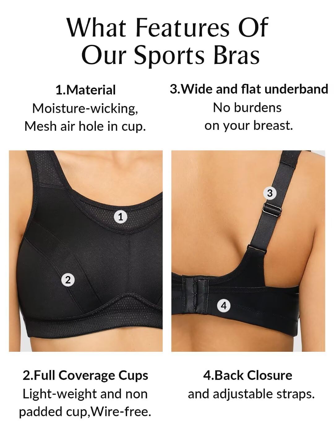 Deyllo Soutien-Gorge Sport Grand Maintien Running Grande Taille Minimiseur sans Armatures Non Rembourré