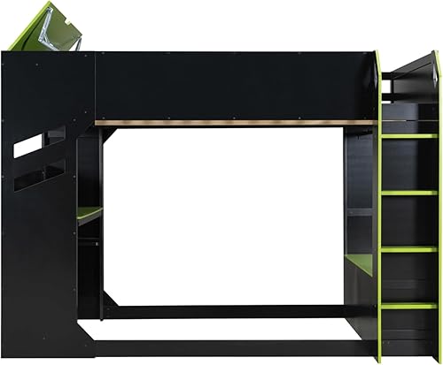Miniatura 18 de Cama loft de madera para juegos de tamaño matrimonial con escritorio para computadora y luces RGB, cama para juegos, armario abierto integrado y