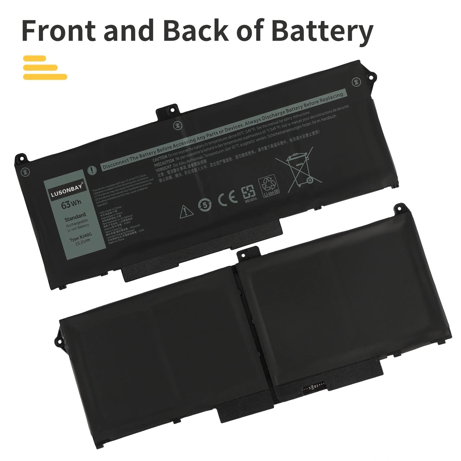 RJ40G - Batería para portátil DELL Latitude 14 5420 Latitude 15 5520 Precision 15 3560 Series P137G P137G001 P104F P104F001 P104F002 005R42 075X16 01K2C2CC2 F WY9D X 0WK3F1 0M3KCN 15.2V 63WH