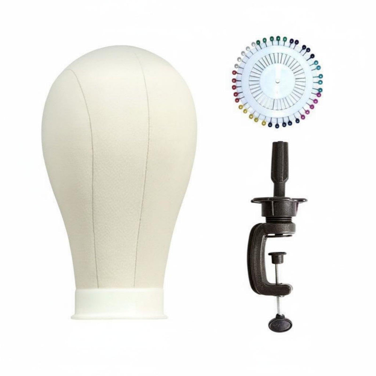 Hairpiece Styling Head Form Professional Tool Canvas Block Head Hairpiece Making Stand for Hairstylists, Home Studio, Salon, Store Display 55CM Head W 40 Pin a-image-49