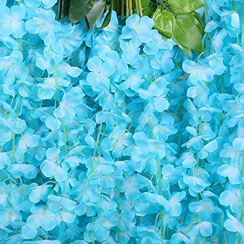 Image of Artificial Hanging Wisteria Flower Vine, Sky Blue - Pack of 6