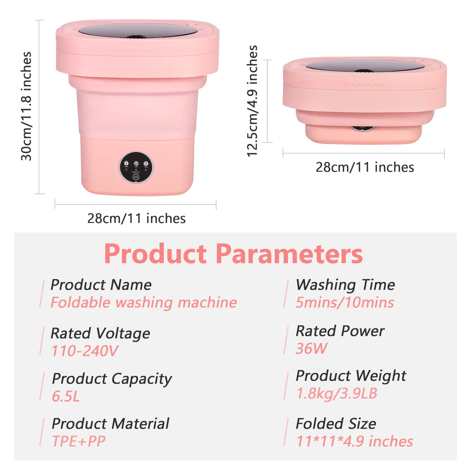 Ensemble machine à laver et sèche-linge portable, 6,5 L, mini machine à laver pliable portable avec fonction de désinfection, petit ensemble lave-linge et sèche-linge portable pour appartements,