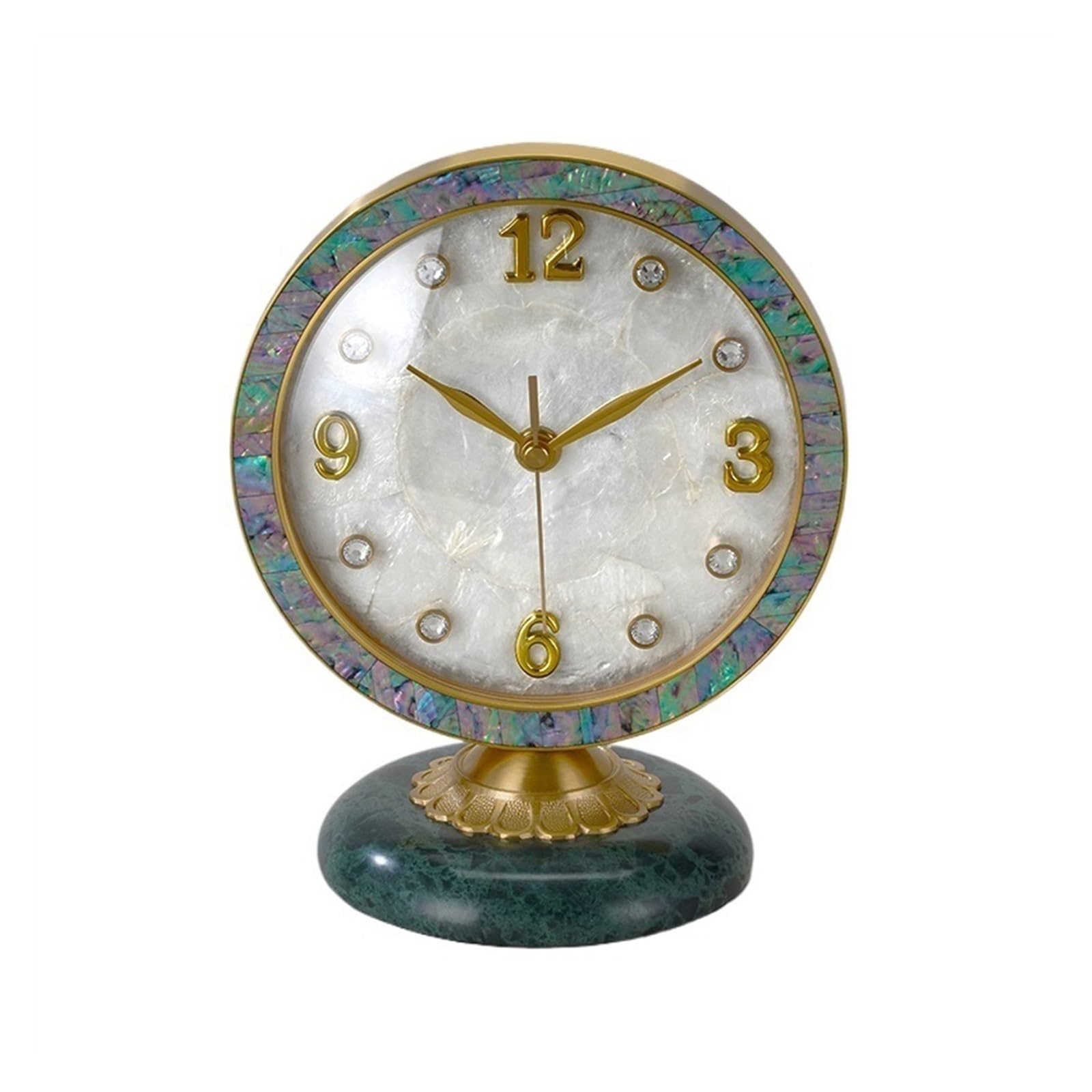 Wecker, Schreibtischuhr aus Messing mit Abalone-Muschel, Mehrfarbig(Shell Green)