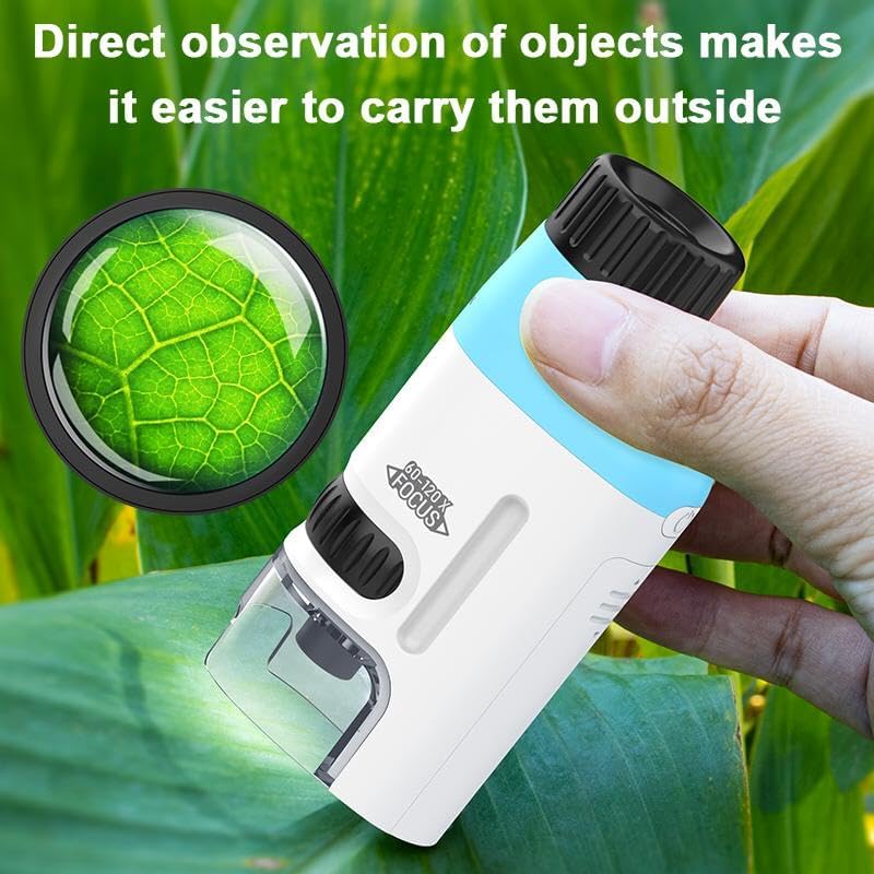 Image of Tobo Portable Pocket Microscope with Adjustable Zoom 60-120x, Handheld Scientific Experimental Equipment (Sky Blue and White) TD-1017IM