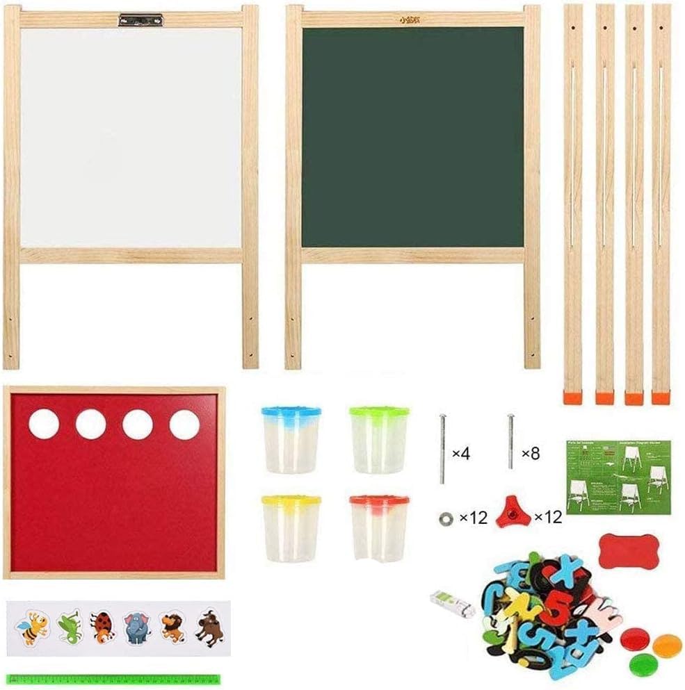Chevalet Double Face En Bois Pour Enfants – Tableau Blanc Et Noir, Rouleau Papier, Hauteur Réglable 78-124 Cm, Accessoires Inclus