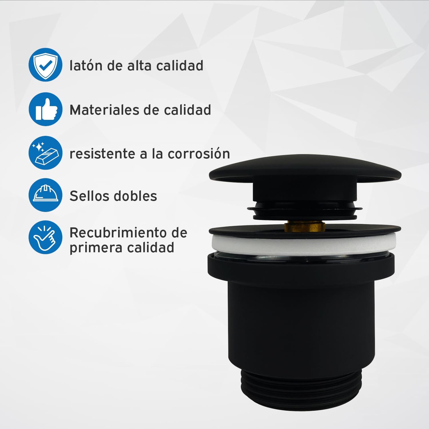 kör4u Juego de sifón de 1 1/4" x 32 mm, válvula emergente y 2 válvulas de esquina, válvula de desagüe con juntas, para lavabo, color negro