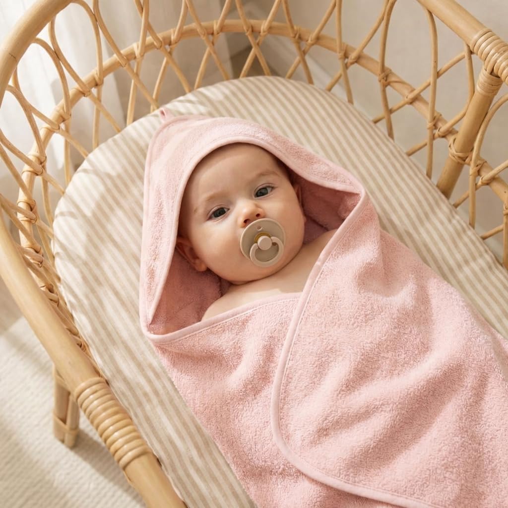 Baby Hooded Towel – Organic Cotton Baby Bath Towels – Baby Towels, Baby Bath Towels for Baby Boy, Baby Girl, 32" x 32" Super-Soft and Absorbent Baby Towels for Newborn (Blush) - Image 2