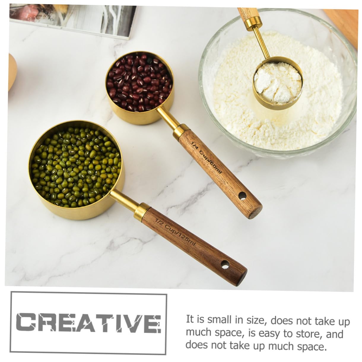 4 Piezas Cucharas Medidoras Inoxidable con Mango de Madera Utensilios de Cocina para Ingredientes Secos y para y Especias