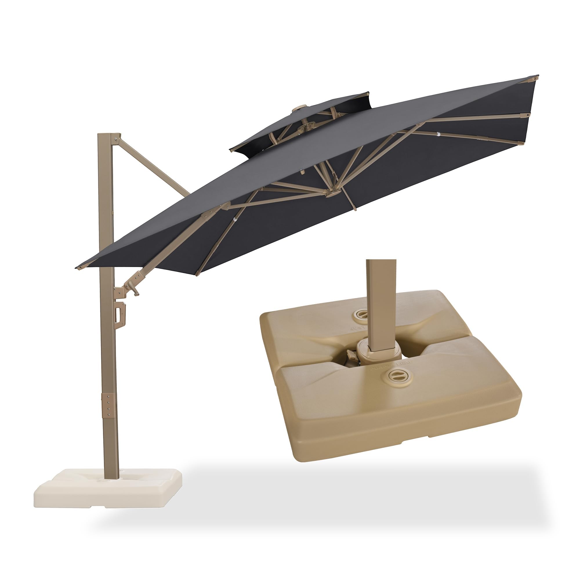 PURPLE LEAF Cantilever Umbrella With Base 10 FT Double-Vented Canopy Gray