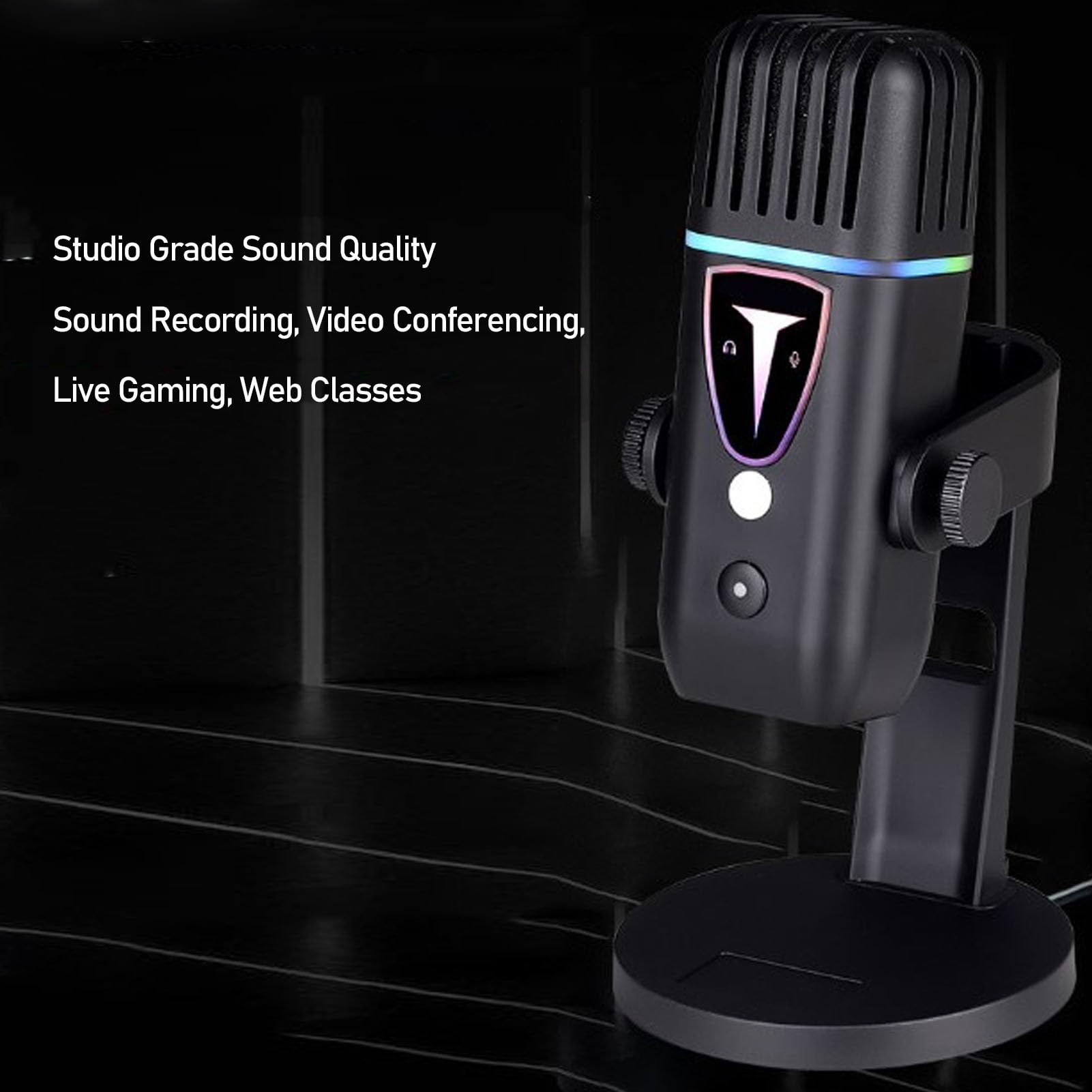 Mikrofon do Gier Mini USB, Mikrofon do Komputera Gier, Komputerowy Mikrofon Pojemnościowy z Przyciskiem Wyciszania, Pokrętłem Wzmocnienia, Strumieniowej Mikrofon RGB do Podcastów