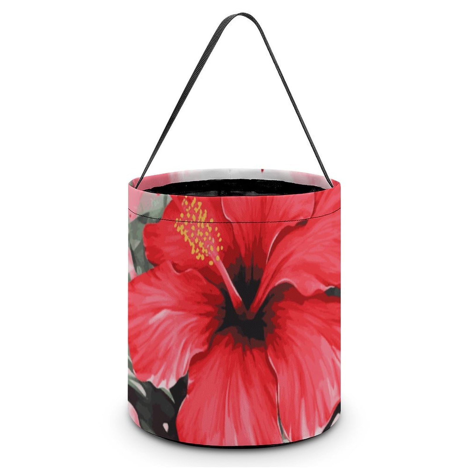 JTREHY Red Hibiscus Candy Basket Hand-held Portable Candy Basket Collapsible Reusable Candys Bags Trick Or Treat Bags Party Festival Gift Bucket