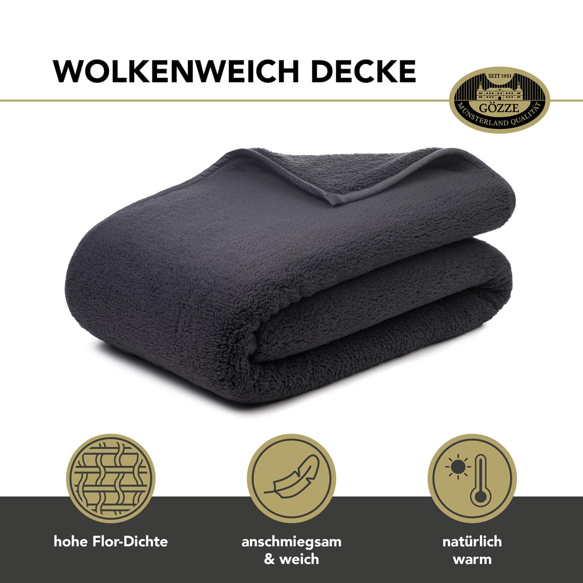 Gözze - Wolkenweich Kuscheldecke, Schaffellimitat, 100% Polyester (Mikrofaser), 150 x 200 cm - Anthrazit