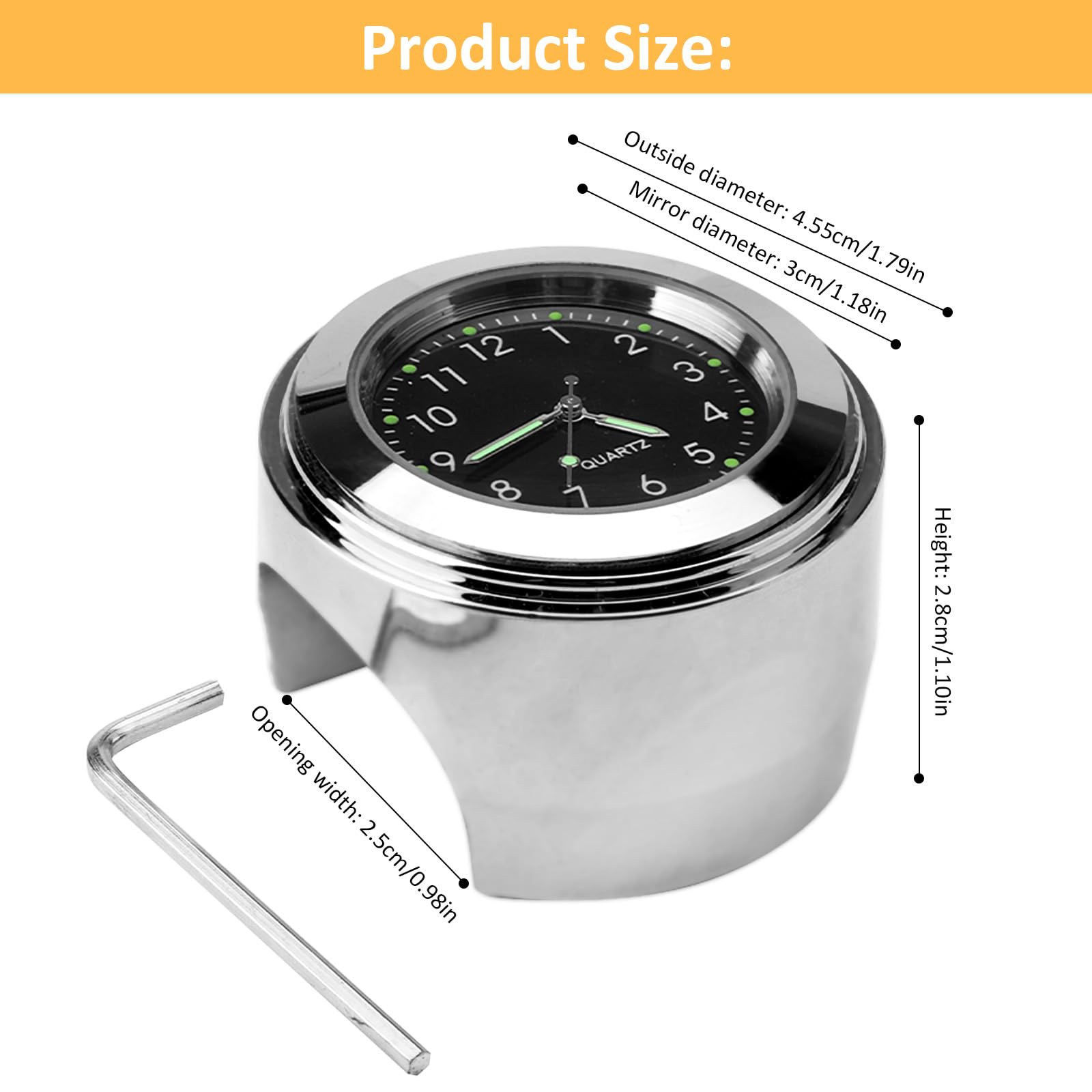 HENGBIRD Horloge Argent et Alliage d'Aluminium pour Moto, Guidon Noir 22-25 Mm