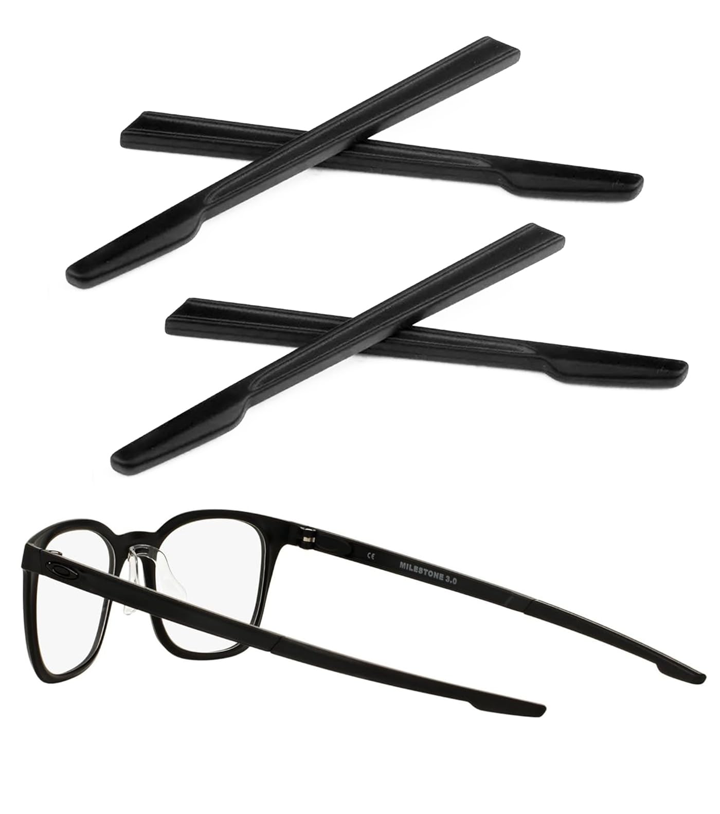 2 Pairs Replacement Earsocks Temple Sleeve for Oakley Milestone OX8036 OX8038/Milestone 2.0 OX8047/Milestone 3.0 OX8093 Eyeglasses Frame, Black Rubber