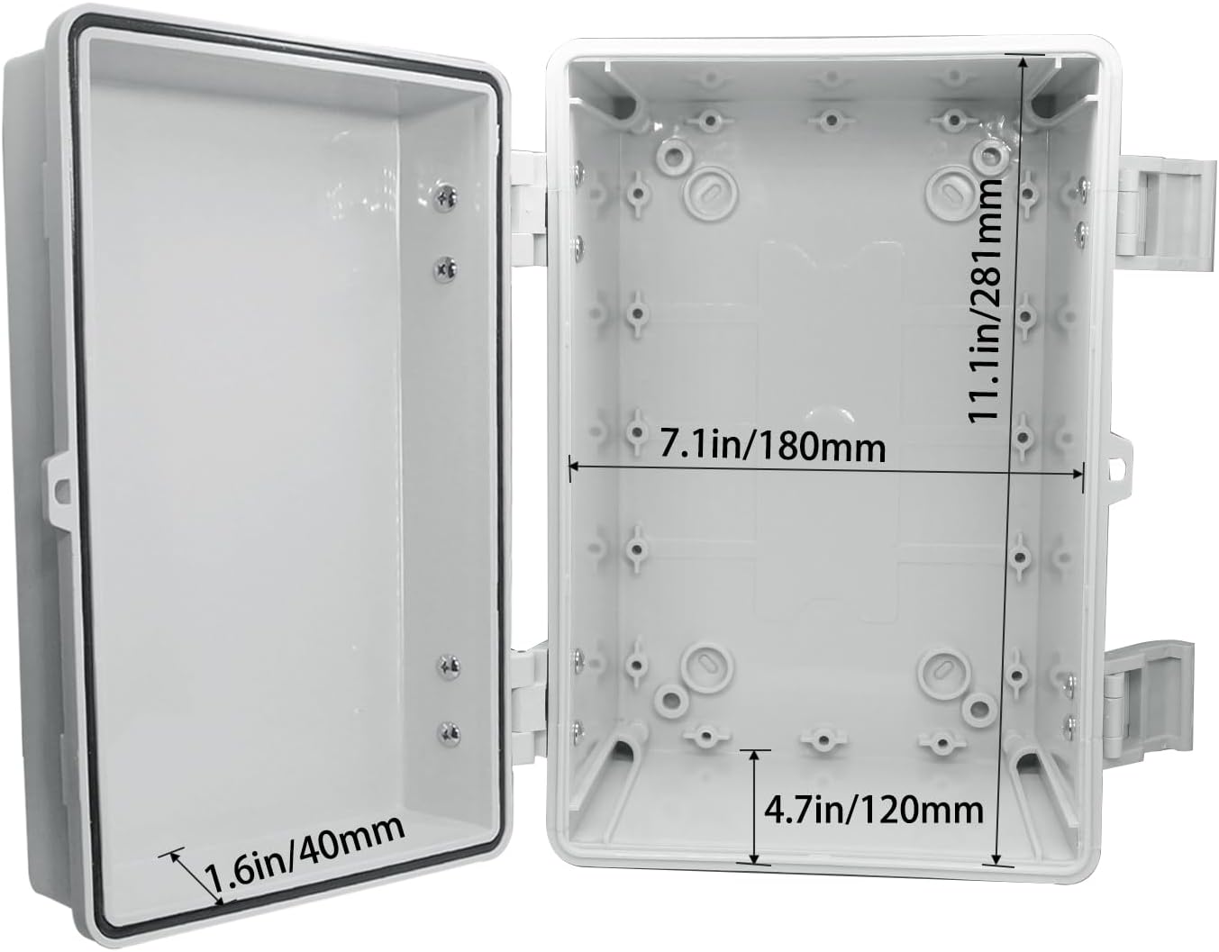 Waterproof Electrical Box Dustproof Junction Box Weatherproof IP67 ABS Plastic Enclosure Switch Router Project Box with Mounting Plate with Wall Bracket 2 Cable Glands Grey 11.8"x7.9"x6.7" image 4
