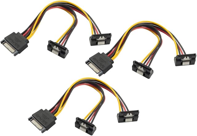 Baolongking SATA Power Cable, 6-Inch SATA 15 Pin Male to 2xSATA 15 Pin Down Angle Female Power Splitter Cable(Pack of 3)