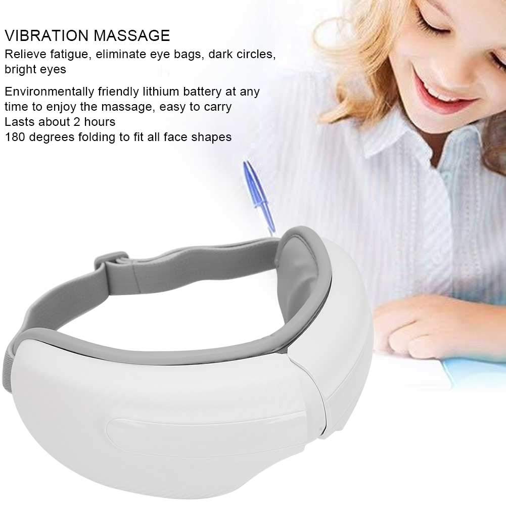 Masajeador de ojos, Masajeador de ojos eléctrico con calor, Masajeador relajante para el cuidado de los ojos con compresas calientes, Masajeador recargable de música a presión de aire(Blanco)