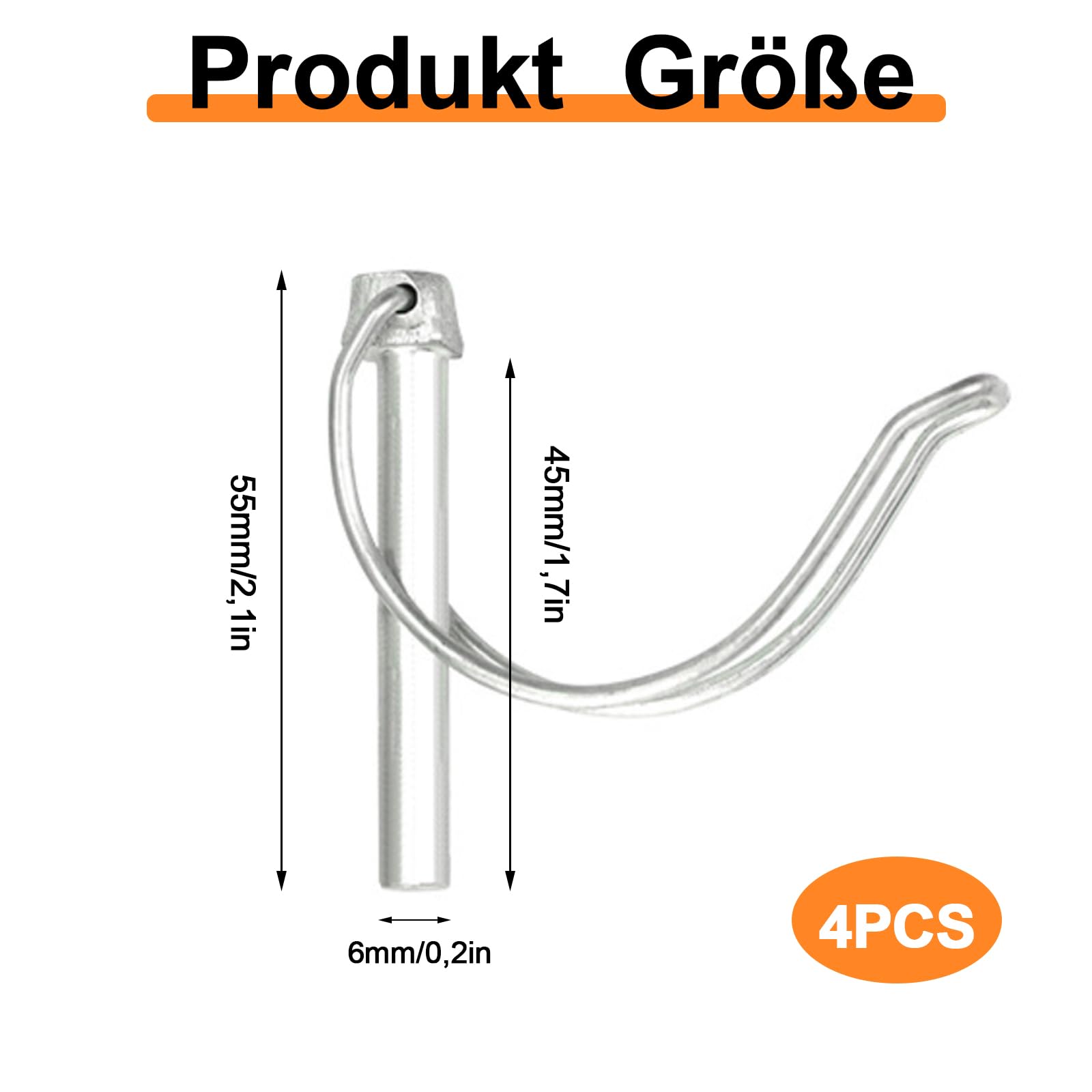 Perno Spaccato Tubolare,Confezione da 4 Coppiglie Pieghevoli 6 x 45 mm con Chiusura a Scatto, Coppiglia, Perno di Bloccaggio, per Prato Agricolo Giardino