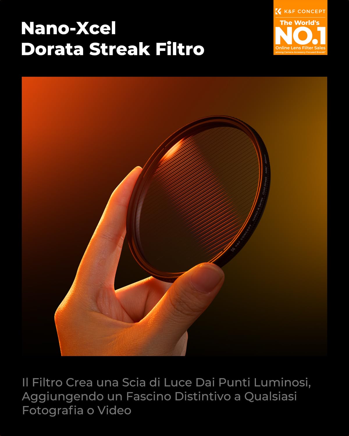 K&F CONCEPT Nano-Xcel Filtro Effetto Strisce Dorata, Filtro di Effetti Anamorfico in Vetro Ottico con 28 Strati Nano Rivestimento