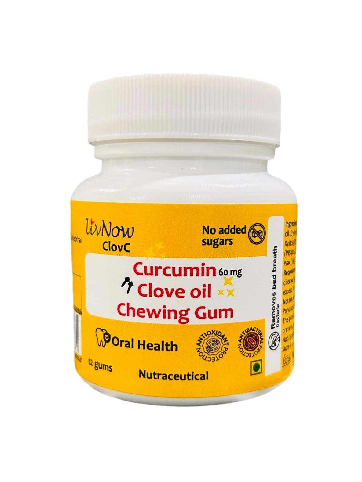 livNow Clov C Sugar-Free Chewing Gum - With Curcumin and Clove for Natural Oral Hygiene and to Eliminate Bad Breath | Mini-Bottle (12 units) | Pack of 2 (B0D6LXSDHW) Amazon Price History, Amazon Price Tracker