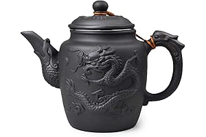 Dragon Teapot: 20oz Black Stovetop Herbal Tea Kettle with Stainless Steel Filter