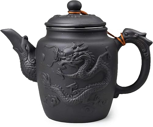 Miniatura 7 de Tetera chino gongfu té ollas grandes 20.3 fl oz dragón auspicioso filtro inoxidable para té suelto (rojizo)