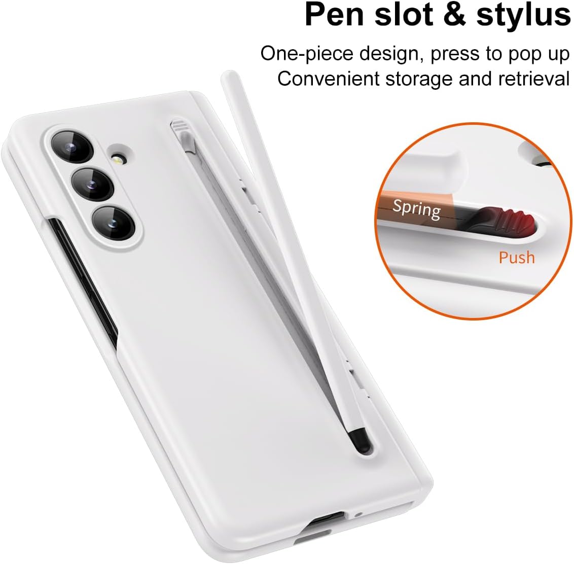 for Samsung Z Fold 7 Case with Screen Protector, Built-in S Pen Holder and Stylus, Hinge Protector Cover for Samsung Galaxy Z Fold7, Pen is Included-White