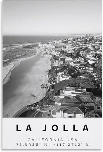 Miniatura 1 de Póster de La Jolla en blanco y negro, arte de pared de La Jolla, póster de viaje de La Jolla, California, Estados Unidos, pintura decorativa,