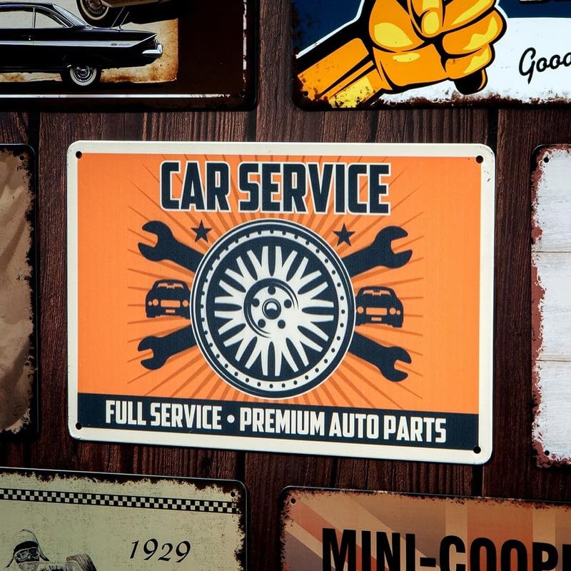 Image of Eazywagon Decorative Retro Metal Signs Wall Plate - 12x8 Inch (Car Service) | Weatherproof Vintage Metal Sign Plate for Cafe, Home, Bar, Garage | Decorative Wall Hanging Sign Board
