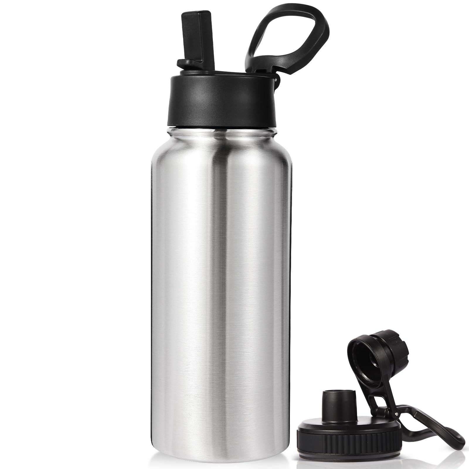 Neihepal 32 oz Insulated Water Bottle with 2 Lids (Straw & Spout Lid), 18/8 Stainless Steel Double Wall Water Bottles for Gym, Travel, Camping, Sports