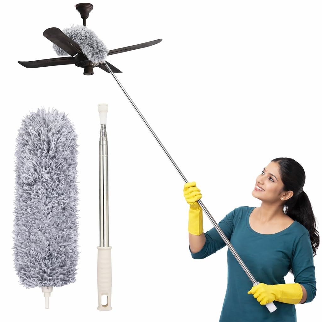 DecorTwist Ceiling Fan Cleaner Brush with Long Handle | Microfiber Fan Duster for Ceiling Fan, Cobweb & Dust Cleaning | Extendable Fan Cleaner Brush Long Handle | No Ladder Home Cleaning Tool-image-25