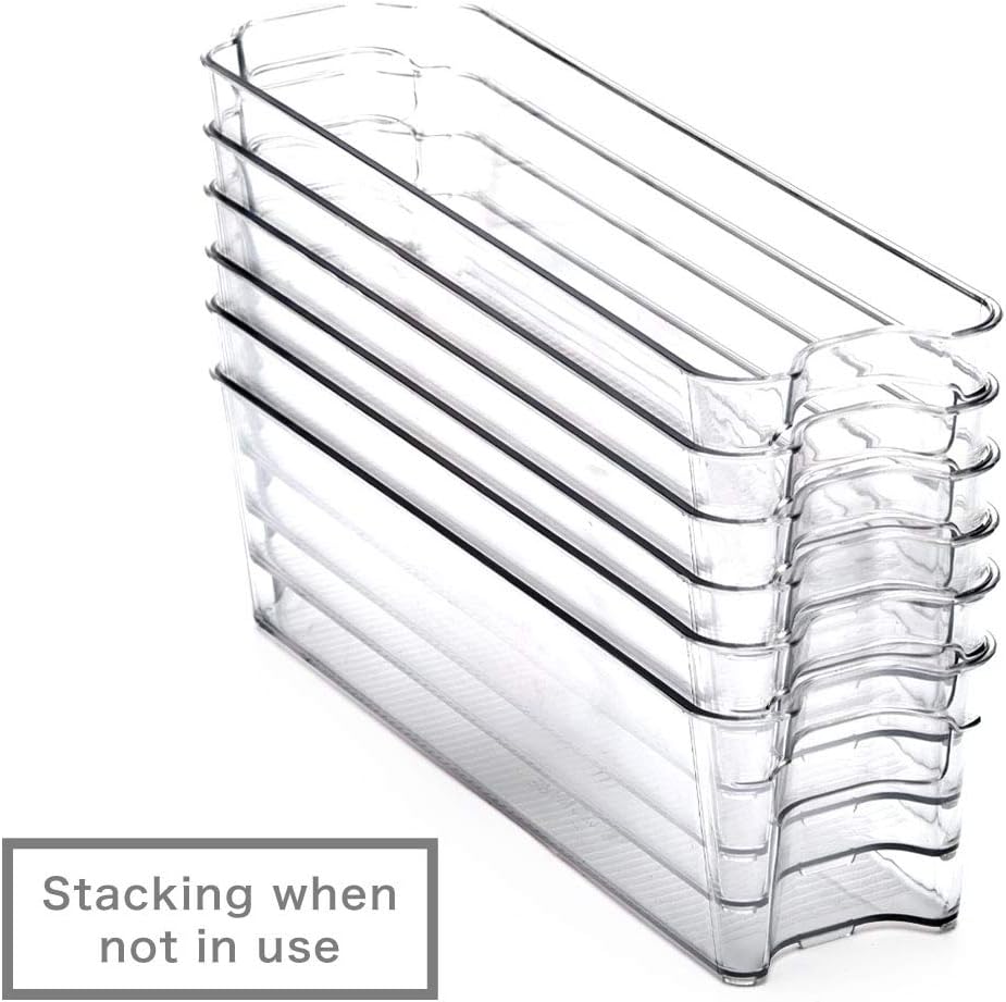 EZOWare Clear Plastic Storage Bins, Stackable Fridge Organizer Containers with Handles for Kitchen Refrigerator Pantry Organization, Bathroom Cabinet Storage - Pack of 6/14.6 x 3.9 x 4.3 inch